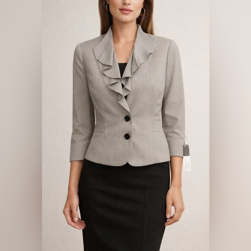 WHBM Ruffle Collar Cropped Blazer Size 10 NWT Taupe Career Jacket Classic